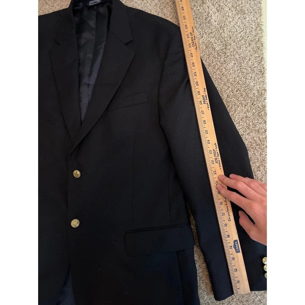 Stafford Men's Blazer 42L Navy Blue Gold Buttons Two Button Sport Coat Jacket